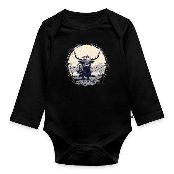 Schottisches Hochlandrind - Baby Bio-Langarm-Body - Schwarz - Vorne