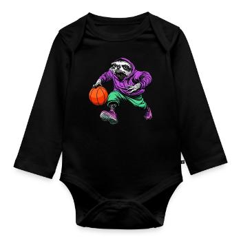 Faultier Basketballer - Baby Bio-Langarm-Body - Schwarz - Vorne