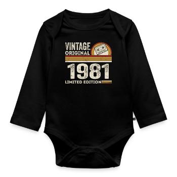 Vintage 1981 Cassette 1981 - 44e anniversaire 1981 - Body Bébé bio manches longues - noir - Devant