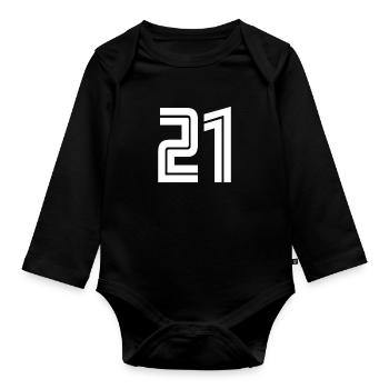 Maillot numéro 21 – Cadeau anniversaire 21 ans - Body Bébé bio manches longues - noir - Devant