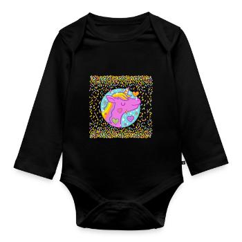 Einhorn im Glitzer - Baby Bio-Langarm-Body - Schwarz - Vorne