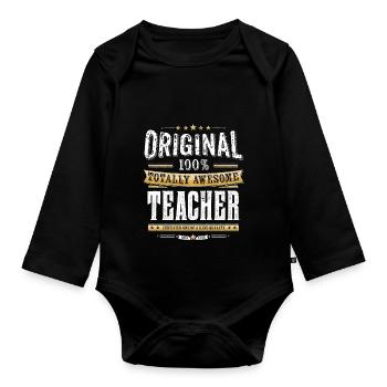 Original 100% Awesome Teacher - Baby Bio-Langarm-Body - Schwarz - Vorne