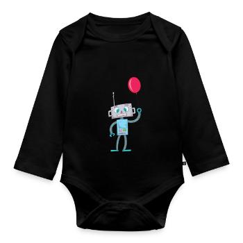 Cute Robot Kids Tees - Organic Longsleeve Baby Bodysuit - black - Front