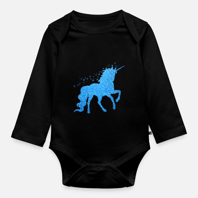 Das blaue glitzer Einhorn - Baby Bio-Langarm-Body - Schwarz