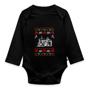 farmer tractor ugly christmas jumper - Baby Bio-Langarm-Body - Schwarz - Vorne