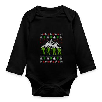 Hiking mountains ugly christmas gift jumper - Organic Longsleeve Baby Bodysuit - black - Front