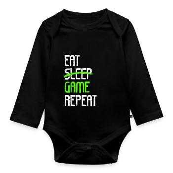 EAT SLEEP GAME REPEAT - Organic Longsleeve Baby Bodysuit - black - Front
