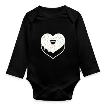 Le coeur de beignet saupoudre de vacances Saint-Valentin - Body Bébé bio manches longues - noir - Devant