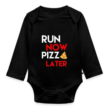 cadeau chemise drôle Pizza pour les coureurs + athlètes - Body Bébé bio manches longues - noir - Devant