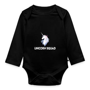 Unicorn Squad | Einhorn, Einhörner - Baby Bio-Langarm-Body - Schwarz - Vorne