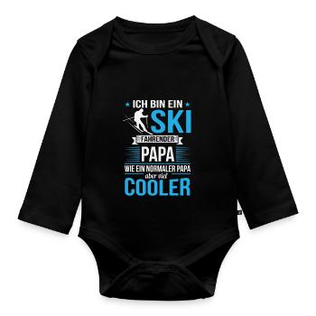 Ski fahrender Papa/Vater - Baby Bio-Langarm-Body - Schwarz - Vorne