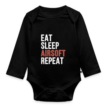 Eat sleep Airsoft Repeat - Funny Gift - Baby Bio-Langarm-Body - Schwarz - Vorne