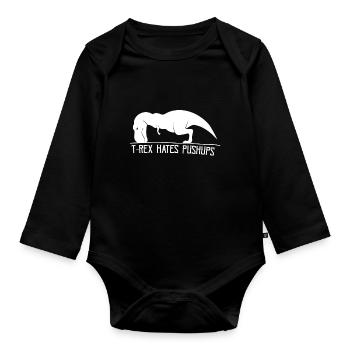 T-Rex don't like pushups - Organic Longsleeve Baby Bodysuit - black - Front