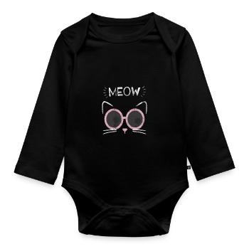 Katze Kätzchen Hipster Katzen Mutter Geschenk - Baby Bio-Langarm-Body - Schwarz - Vorne