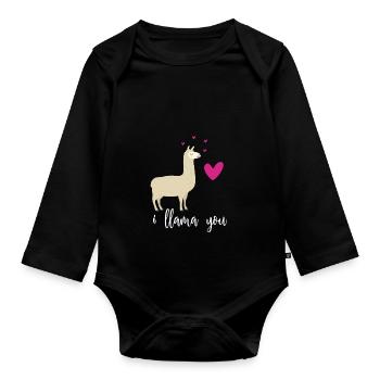 Ich liebe dich - Lama Freundin Partnerin Geschenk - Baby Bio-Langarm-Body - Schwarz - Vorne