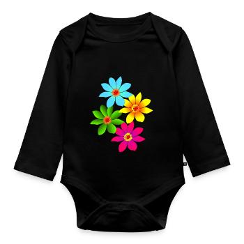 colorful flowers, blossoms, colorful bouquet of flowers - Organic Longsleeve Baby Bodysuit - black - Front