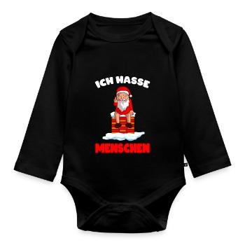 Ich hasse Menschen Weihnachten Weihnachtsmann - Baby Bio-Langarm-Body - Schwarz - Vorne