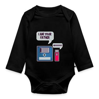 USB Floppy Disk Geek Shirt Computer Nerd lustig - Baby Bio-Langarm-Body - Schwarz - Vorne