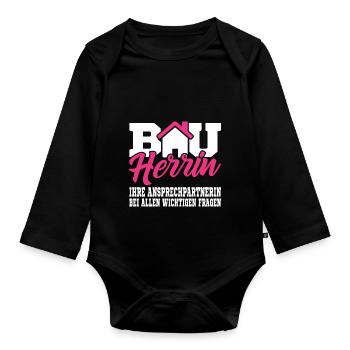 Bauherrin Shirt Geschenk für Bauherrin Hausbau - Baby Bio-Langarm-Body - Schwarz - Vorne