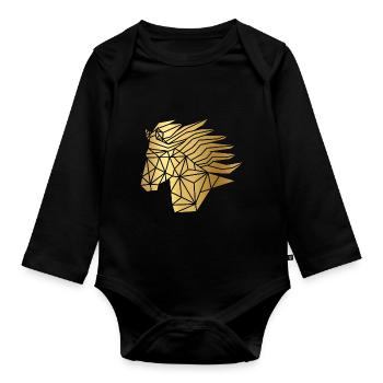 Icelandic horse head geo gold - Organic Longsleeve Baby Bodysuit - black - Front