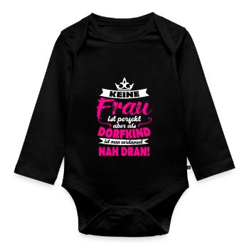 Dorfkind Frau perfekt Sprüche Geschenk Idee - Baby Bio-Langarm-Body - Schwarz - Vorne