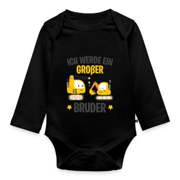 Großer Bruder 2020 Bagger - Baby Bio-Langarm-Body - Schwarz - Vorne