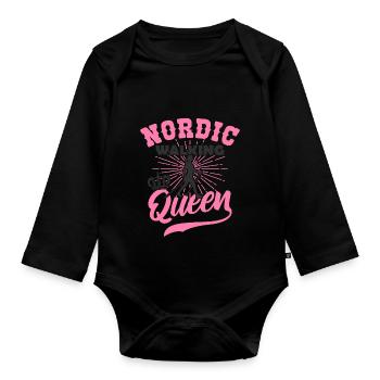 Nordic walking queen - Organic Longsleeve Baby Bodysuit - black - Front