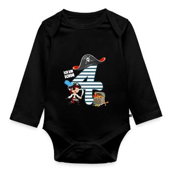 Pirate garçon anniversaire 4 ans - Body Bébé bio manches longues - noir - Devant