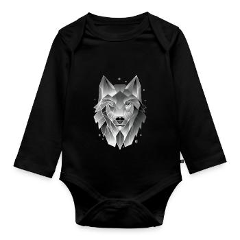 Cadeau géométrique de loup t-shirt polygone - Body Bébé bio manches longues - noir - Devant