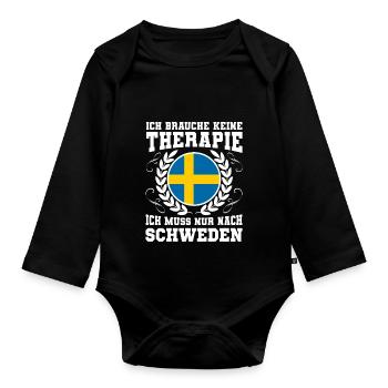 Schweden Keine Therapie Urlaub Ferien Reise - Baby Bio-Langarm-Body - Schwarz - Vorne