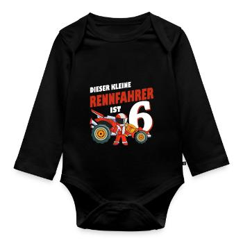 6. Geburtstag Rennfahrer 6 Jahre Alt Rennauto - Baby Bio-Langarm-Body - Schwarz - Vorne