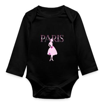Paris haute couture fashion drawing lady - Organic Longsleeve Baby Bodysuit - black - Front