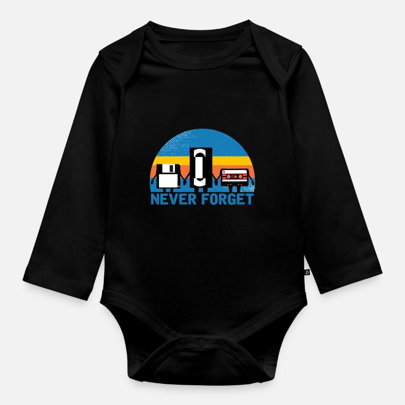 Never Forget - Organic Longsleeve Baby Bodysuit - black