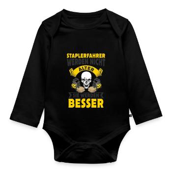 Gabelstapler - Baby Bio-Langarm-Body - Schwarz - Vorne