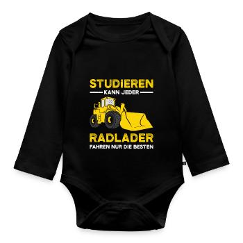 Radlader Baustelle lustiger Spruch Vatertag - Baby Bio-Langarm-Body - Schwarz - Vorne