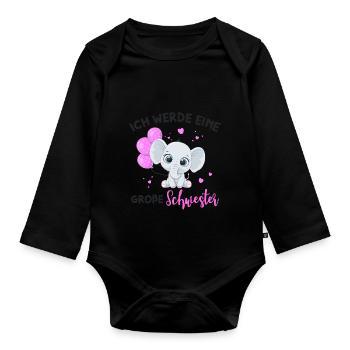 Große Schwester Elefant - Baby Bio-Langarm-Body - Schwarz - Vorne