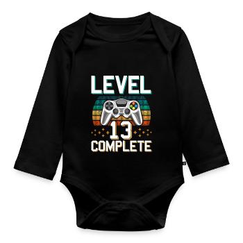 Level 13 Unlocked Gamer 13 year old gift - Organic Longsleeve Baby Bodysuit - black - Front