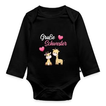 Große Schwester 2021 Giraffen süße Geschenkidee - Baby Bio-Langarm-Body - Schwarz - Vorne