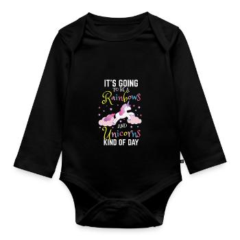 Arcs-en-ciel et licornes cadeau de retour à l'école maternelle - Body Bébé bio manches longues - noir - Devant