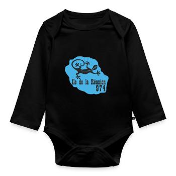 974 Ile de la réunion - Body Bébé bio manches longues - noir - Devant