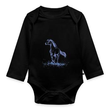 Pferd Pony blaues Glitzer Pony Liebe - Baby Bio-Langarm-Body - Schwarz - Vorne