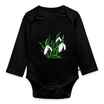 Perce-neige, fleurs, pétales, floral, printemps - Body Bébé bio manches longues - noir - Devant