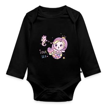 Mermaid - Organic Longsleeve Baby Bodysuit - black - Front