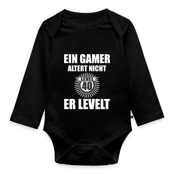 Ein GAMER altert nicht er LEVELT - 40 Jahre - Baby Bio-Langarm-Body - Schwarz - Vorne