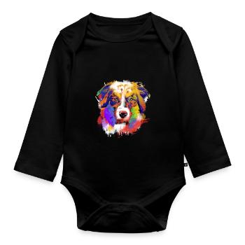 Australian Shepherd Hunde Kunst Hundetraining - Baby Bio-Langarm-Body - Schwarz - Vorne