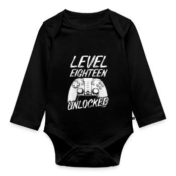 Level 18 Unlocked 18th Birthday - Organic Longsleeve Baby Bodysuit - black - Front