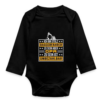 Opa Baustelle Bagger Geschenk - Baby Bio-Langarm-Body - Schwarz - Vorne