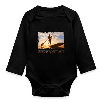 Stand up paddling. Le jour du jour. Pagaie avec SUP. - Body Bébé bio manches longues - noir - Devant