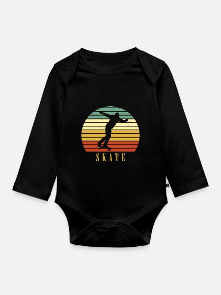 Retro Skater Cooles Skateboard Jungs Geschenk - Baby Bio-Langarm-Body - Schwarz