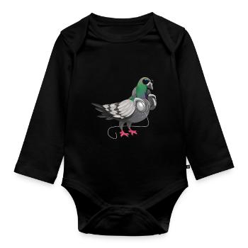 Drôle de techno sourd oreillers musique oiseaux - Body Bébé bio manches longues - noir - Devant